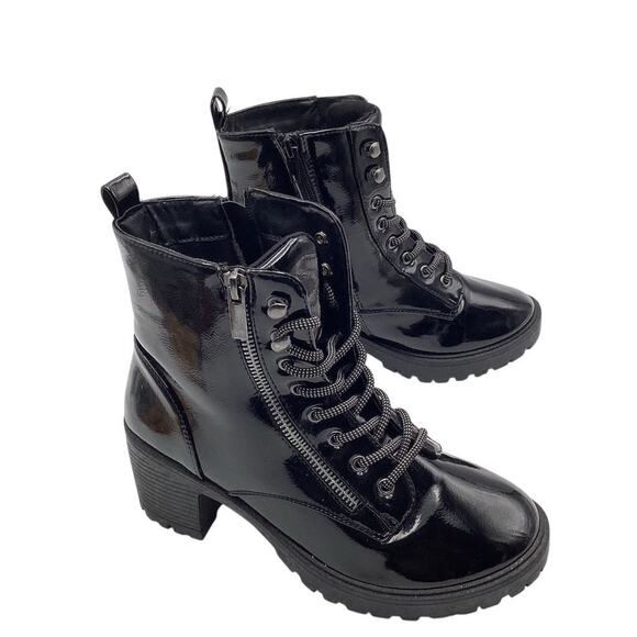 FOREVER 21 Women's Black Combat Boots Size 8 Mid-Calf Block Heel - Picture 2 of 9